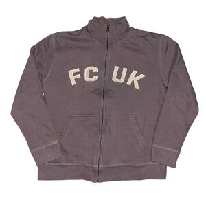 French Connection FCUK Mens XXL Full Zip Track Jacket Dusty Brown Cotton Mock